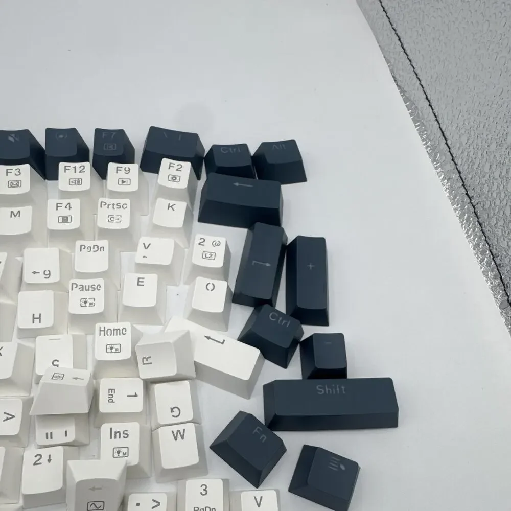 English OEM Profile Keycap Set Lot White & Dark Blue w/ Red Spacebar USB Wired